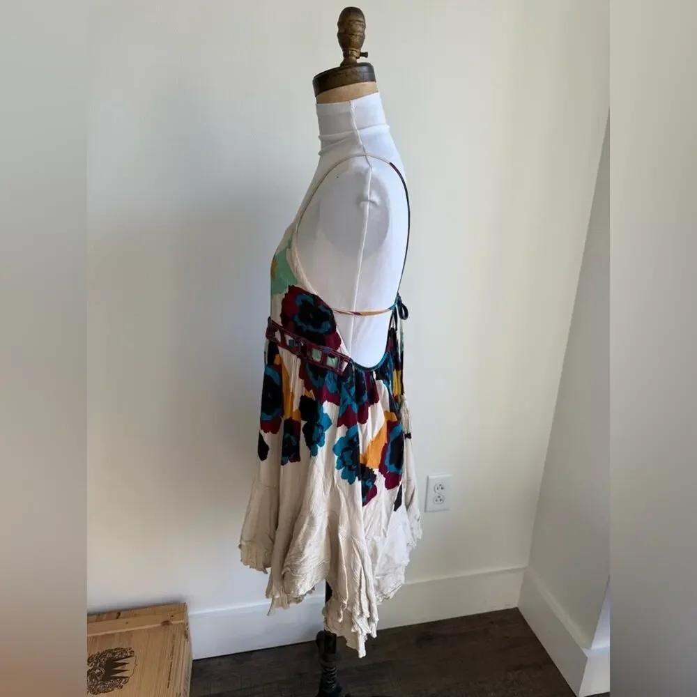 Free People Women's Sweet Lucy Slip Sun Dress Embroidered Tasseled Size XS Multi